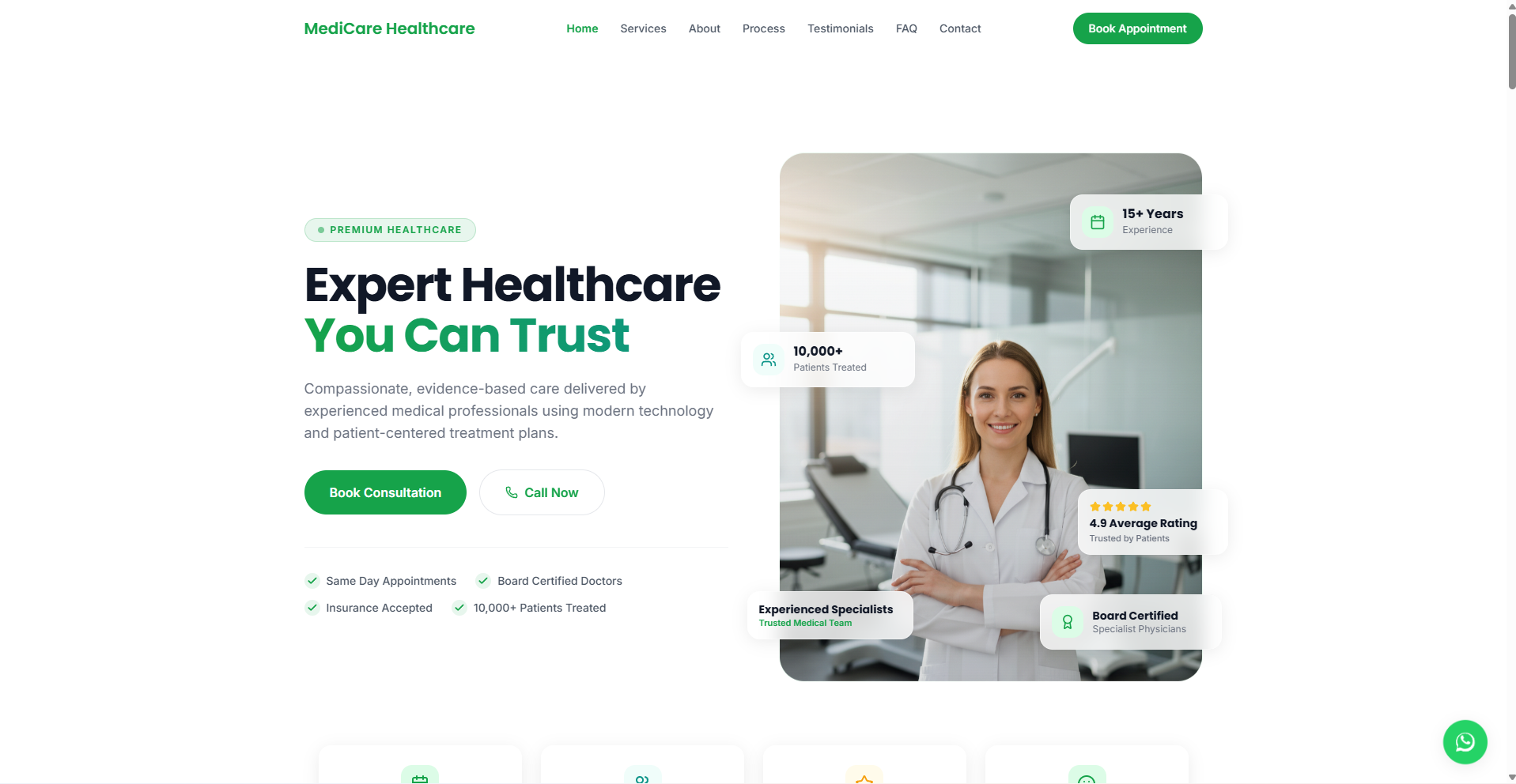 Healthcare Website platform interface